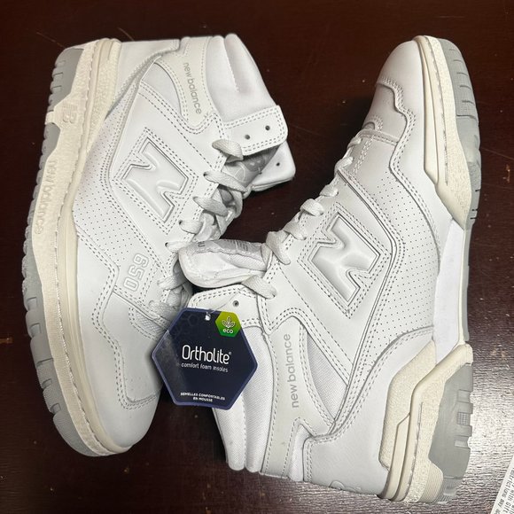 New Balance Mens White 650 BB650RWW Leather Mid Top Lace Up Sneakers Size 9.5D - Picture 4 of 6